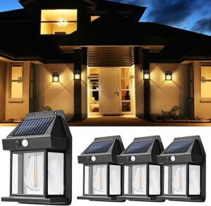 GIGALUMI Solar Motion Sensor Wall Lights, 4 Pack
