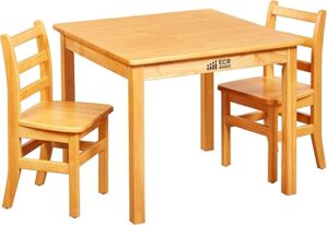 ECR4Kids Square Hardwood Table With Chairs, Honey