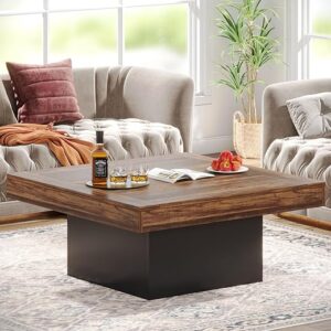 Tribesigns Square LED Coffee Table, Rustic Brown