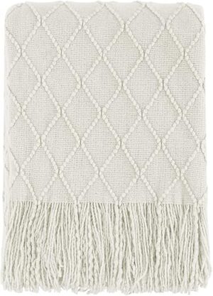 BOURINA Throw Blanket Textured Soft Sofa Cover, 50″ x 60″ Beige