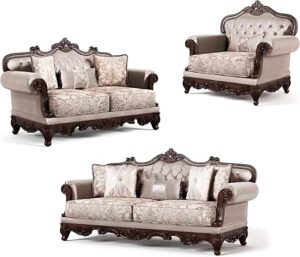 Furniture of America Traditional Upholstered 3-Piece Sofa Set
