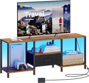 JARHETUN TV Stand With LED Lights, Rustic Brown