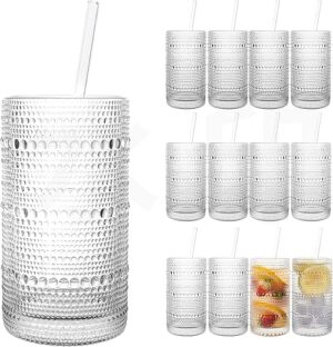 Dingerjar Upgraded Large Capacity Hobnail Glasses Set