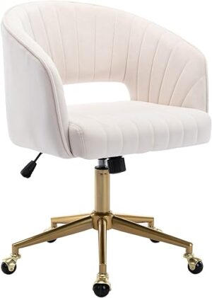 KCC Velvet Swivel Desk Chair with Gold Base