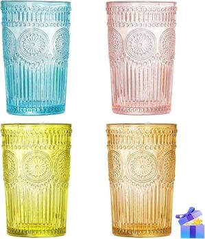megarte Vintage Glassware Romantic Drinking Glasses Set