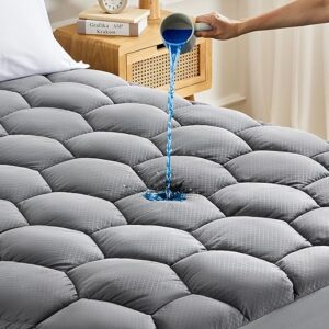 Sonive Waterproof Mattress Pad, Fluffy Soft, Grey, Queen