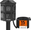 Tiffcofio Weatherproof Outdoor Power Strip, 15 FT Cord