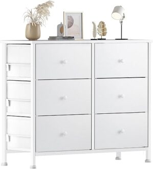 BOLUO White Dresser 6 Drawer Fabric Storage