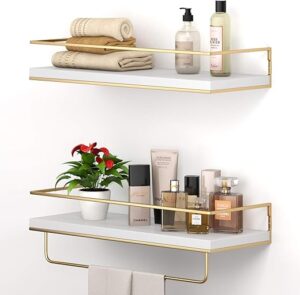 Shario White Floating Shelves With Towel Rack