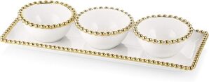 Classic Touch Decorium White Porcelain Relish Dish and Tray