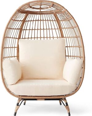 Best Choice Products Wicker Egg Chair, Oversized Lounger Ivory