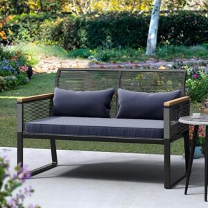 YITAHOME Wicker Outdoor Loveseat With Wooden Armrest