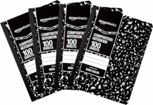 Amazon Basics Wide Ruled Composition Notebook, Marble Black