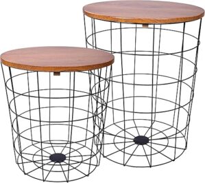 Elevon Wire Basket Base Side Table Set