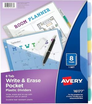 AVERY Write & Erase Pocket Plastic Dividers, 16177