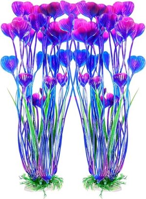 AQUANEAT Artificial Aquarium Plants, 15.5 Inch Purple, 2pcs