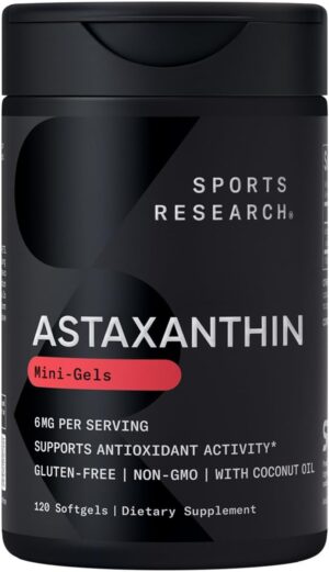 Sports Research Astaxanthin Supplement - Antioxidant Softgels, 6mg