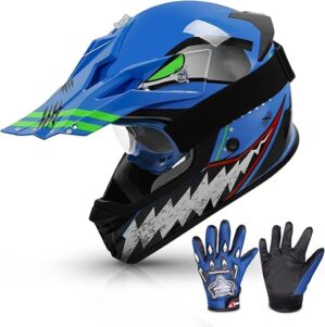 TCMT Blue Kids Full Face Youth Helmet Set