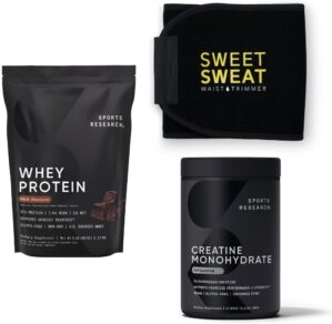 Sports Research Creatine Monohydrate, Chocolate Whey Protein, Waist Trimmer