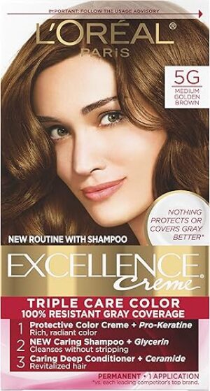 L'Oreal Paris Excellence Creme Permanent Hair Color, 5G Medium Golden Brown