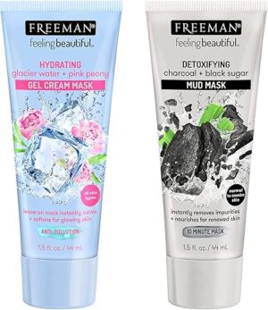 Freeman Glacier Water Pink Peony Cream Gel & Charcoal Black Sugar Mud Skincare Masks Gift Set