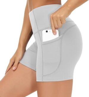 THE GYM PEOPLE High Waist Women's Yoga Shorts With Pockets