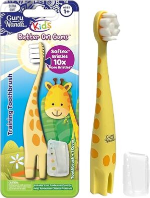 GuruNanda Kids Giraffe Toothbrush With Tongue Scraper