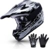 TCMT Kids Youth Black Motorcycle Offroad Helmet Set