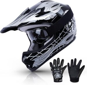 TCMT Kids Youth Black Motorcycle Offroad Helmet Set