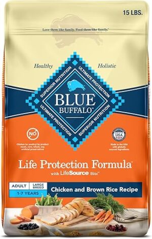 Blue Buffalo Large Breed Adult Dry Dog Food, Chicken & Brown Rice Recipe, 15-lb. Bag
