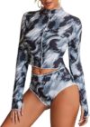 ATTRACO Long Sleeve Women Rashguard Swimsuit Two Piece