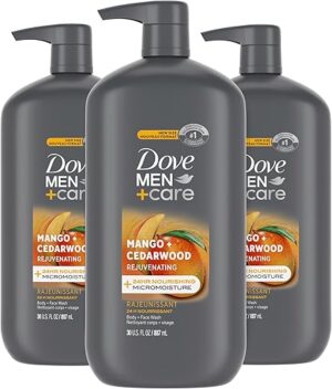 DOVE MEN + CARE Men's Body And Face Wash, Mango & Cedarwood, 3 Pack