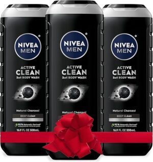 Nivea Men Men's Deep Active Charcoal Body Wash, 3 Pack