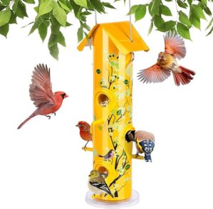 Kingsyard Metal Bird Feeder, 6-Ports, Yellow