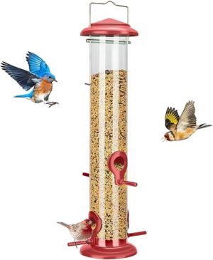Kingsyard Metal Bird Feeder, Extra Thick Tube, Red