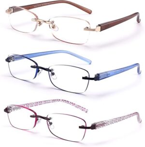FEIVSN Rimless Lightweight Reading Glasses 3-Pack