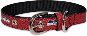 Pets First Seattle Seahawks Leather Dog Collar, Small