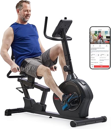 Sunny Health & Fitness Smart Recumbent Bike Exercise Machine, 350LB Capacity