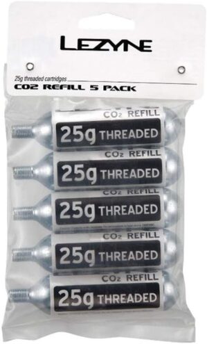 LEZYNE Threaded CO2 Cartridge for Bike Tire Inflation - 25g (5-Pack)