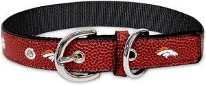 Pets First Tough Leather Denver Broncos Dog Collar, Medium