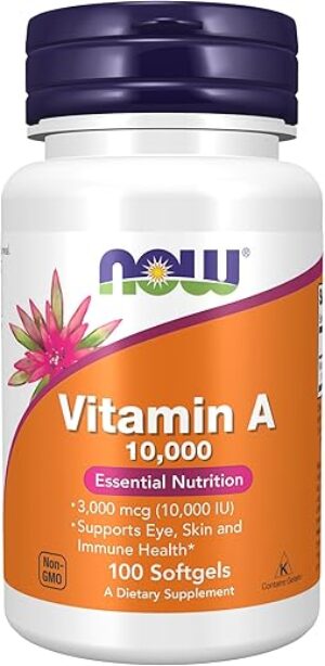 NOW Foods Vitamin A 10,000 IU, Eye Health, 100 Softgels