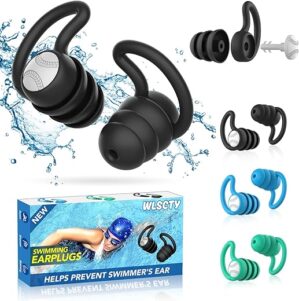 WLSCTY Waterproof Silicone Swim Ear Plugs, 3 Pairs