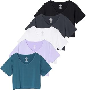 Real Essentials Women's Dry-Fit V-Neck Crop Top