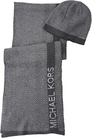 Michael Kors Women's Metallic Zig Zag Scarf & Beanie Set