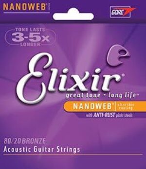 Elixir 80/20 Bronze Nanoweb Acoustic Guitar Strings, 7 Pack