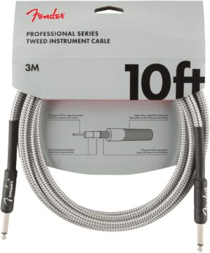Fender Fender Professional Series Tweed Instrument Cable, Guitar Cable, Stocking Stuffers, Guitar Accessories, Straight/Straight, White, 10ft