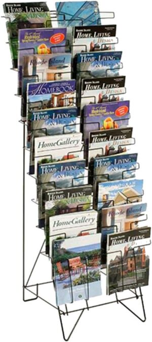 FixtureDisplays FixtureDisplays® 10-Tiered Wire Literature Stand For Floor, 20 Pockets For Magazines, Header - Black 119963