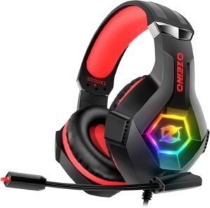 Ozeino Gaming Headset For PC, PS4, PS5, Xbox Headset With 7.1 Surround Sound, Gaming Headphones With Noise Cancelling Mic RGB Light Over Ear Headphones For Xbox Series X/S, Switch - Red