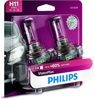 PHILIPS H11 VisionPlus Headlight Bulb, 2 Count
