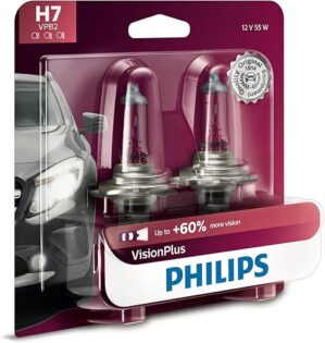 PHILIPS H7 VisionPlus Headlight Bulb, 2 Pack
